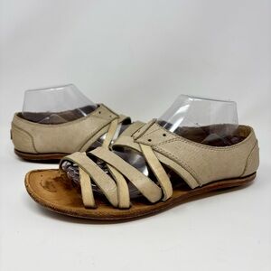 Sorel Lake Shore Tan Taupe Smooth Leather Open Toe Sandals Strappy Slip On